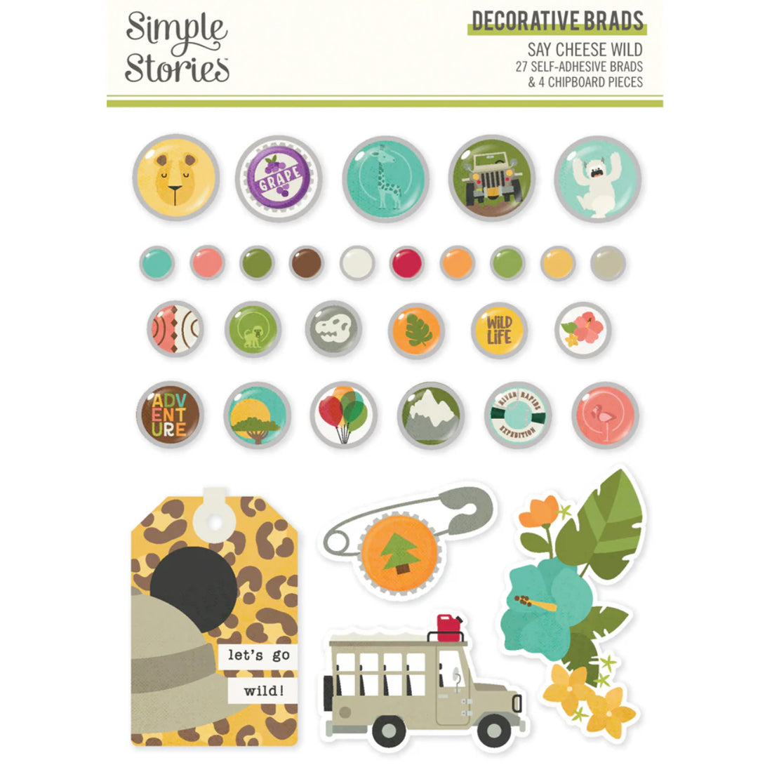 Simple Stories SAY CHEESE WILD DECORATIVE BRADS 31pc