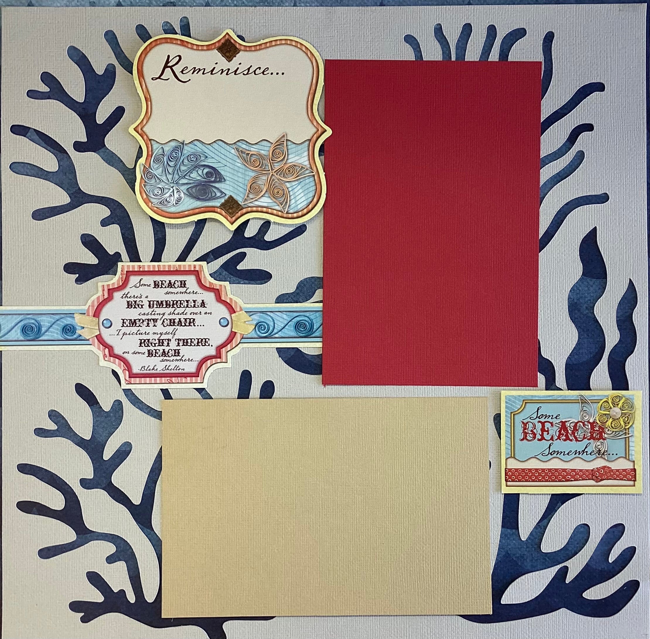 Premade CORAL BEACH 12"x12" Scrapbook Page
