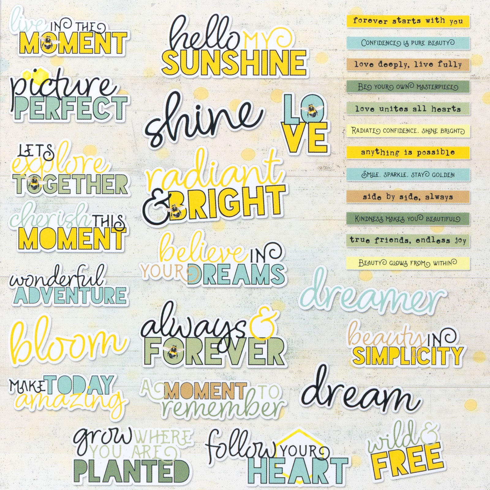 49 and Market BOTANICAL BUZZ Chipboard Words 32pc