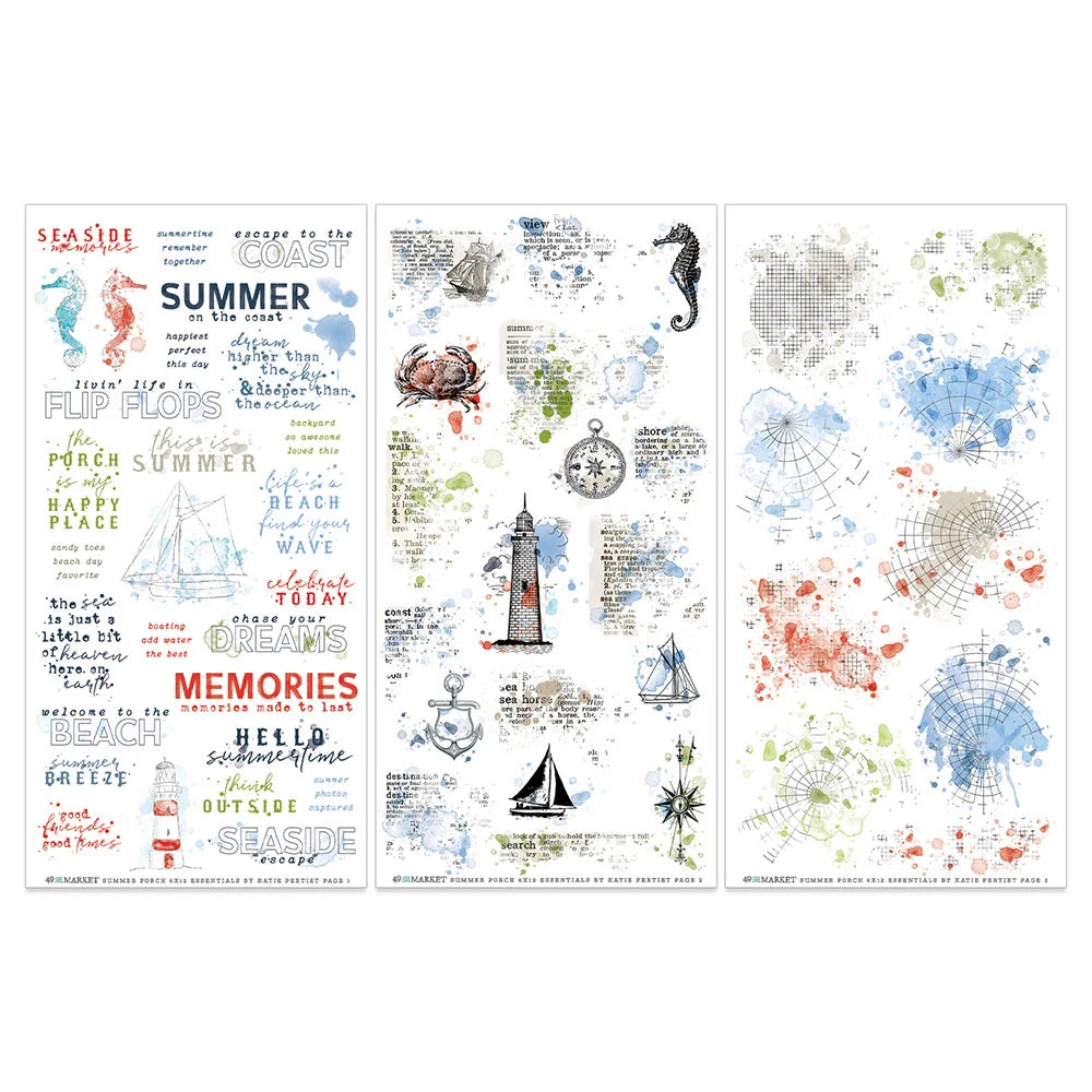 49 and Market SUMMER PORCH RUB-ON TRANSFERS 6”X12”