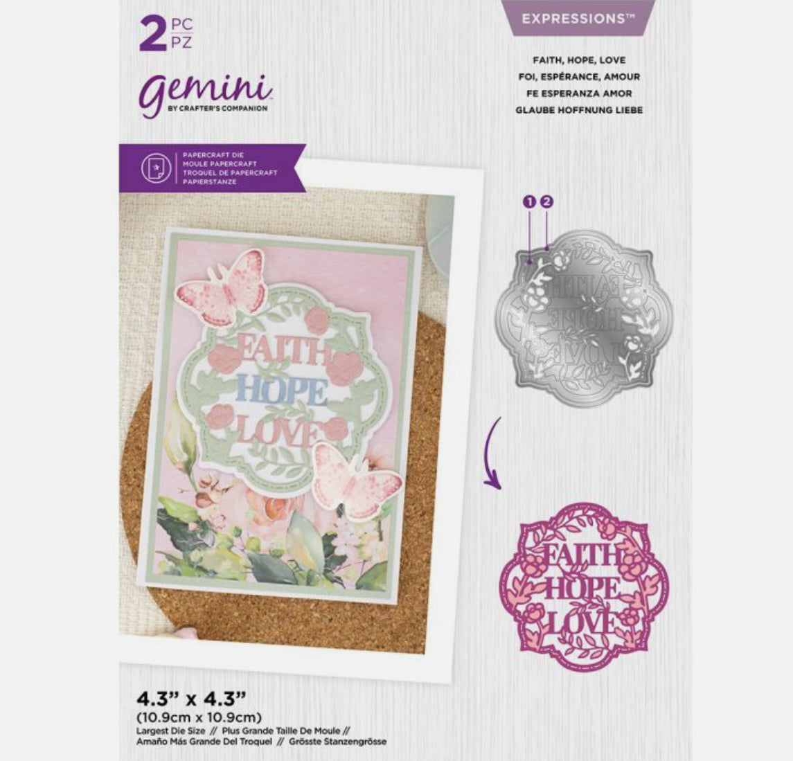 Gemini Expressions FAITH HOPE LOVE Metal Cutting Die 2pc