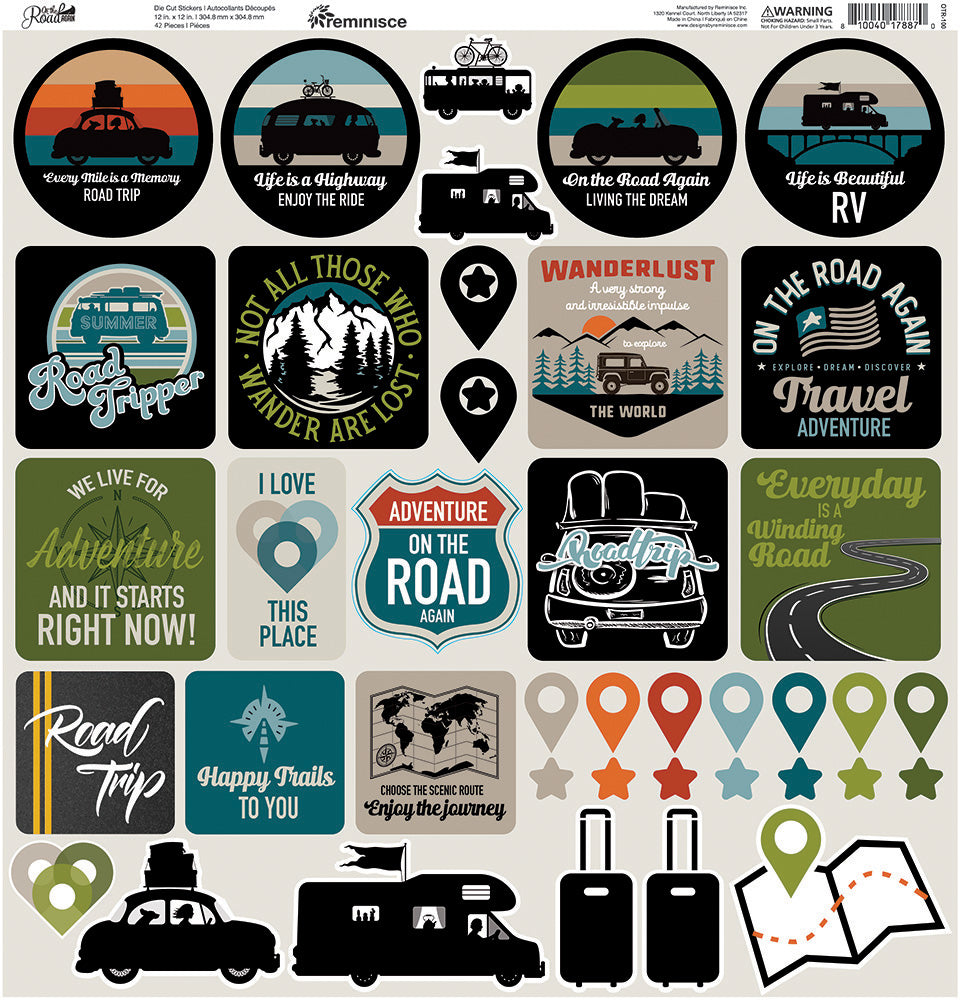 Reminisce ON THE ROAD 12"X12" DieCut Stickers 42pc