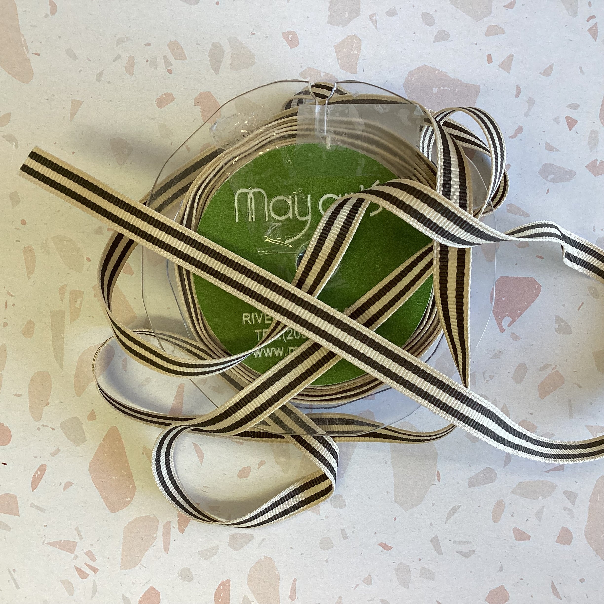 May Arts 3/8" Grosgrain IVORY STRIPE RIBBON 1 yard yd