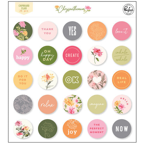 Pinkfresh Studio CHRYSANTHEMIUM Chipboard Flair 25pc