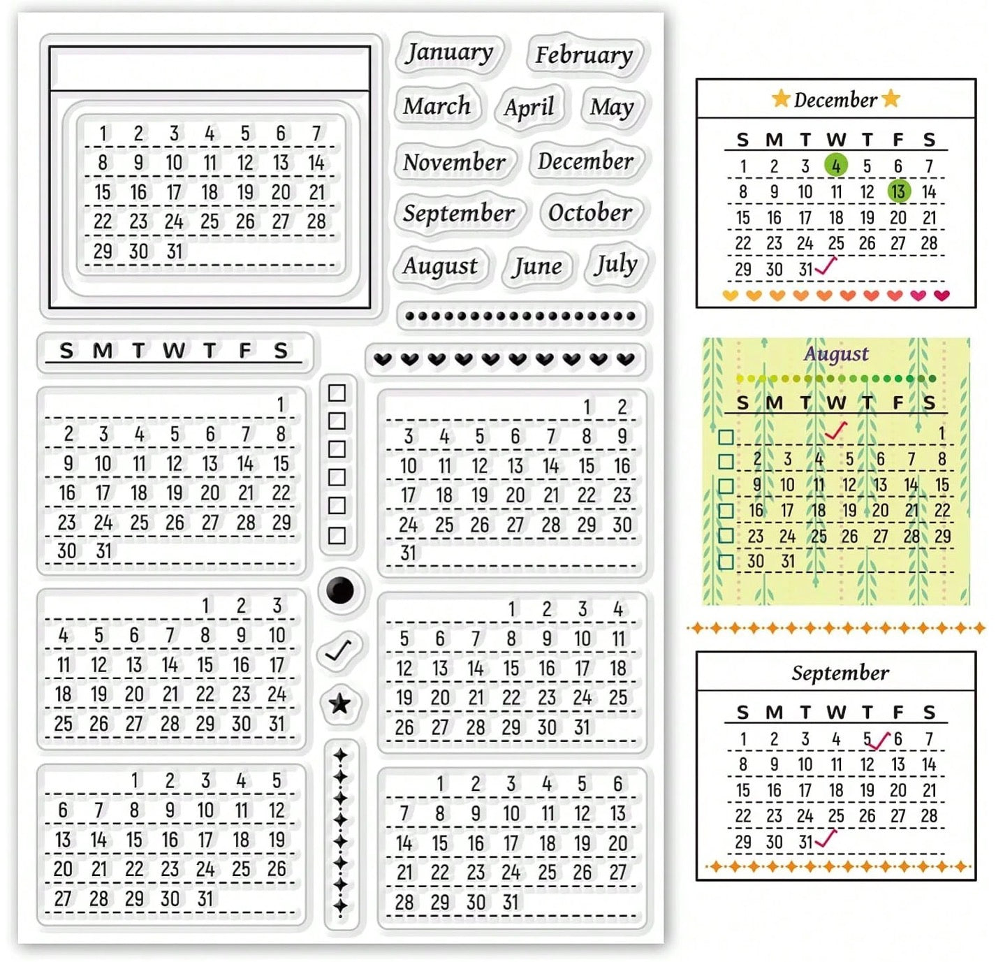 Small Stamps MINI CALENDAR Clear Stamps 27pc