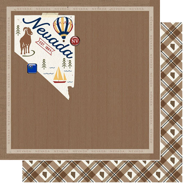 Scrapbook Customs NEVADA NATURAL CRAFT MAP 12”X12” Scrapbook Paper