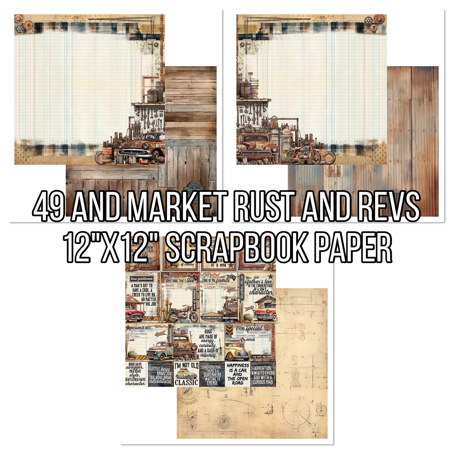 49 and Market RUST AND REVS 12"X12" Scrapbook Paper