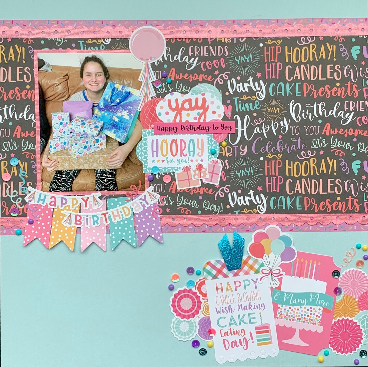 Echo Park It’s Your Birthday Girl DARK PINK MINT Solids 12"X12" Scrapbook Cardstock