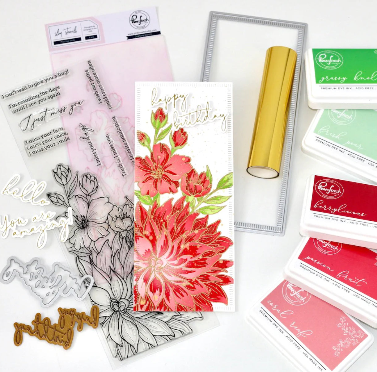 Pinkfresh Studio BLANKET STITCHED SLIMLINE RECTANGLES Essentials Crafting Dies 2pc