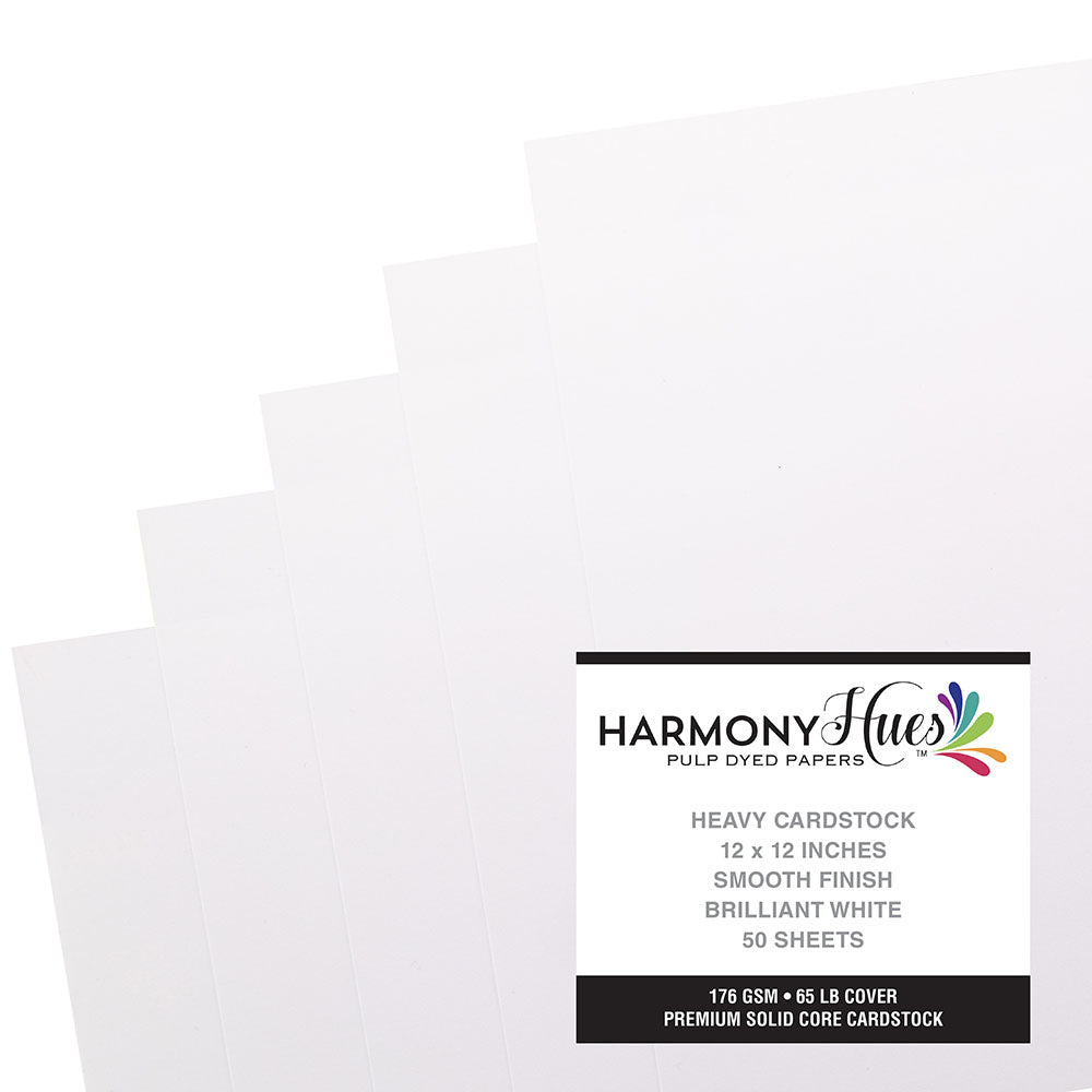 Harmony Hues BRILLIANT WHITE 12”X12” Solid Core Cardstock 65lb 50 Sheets