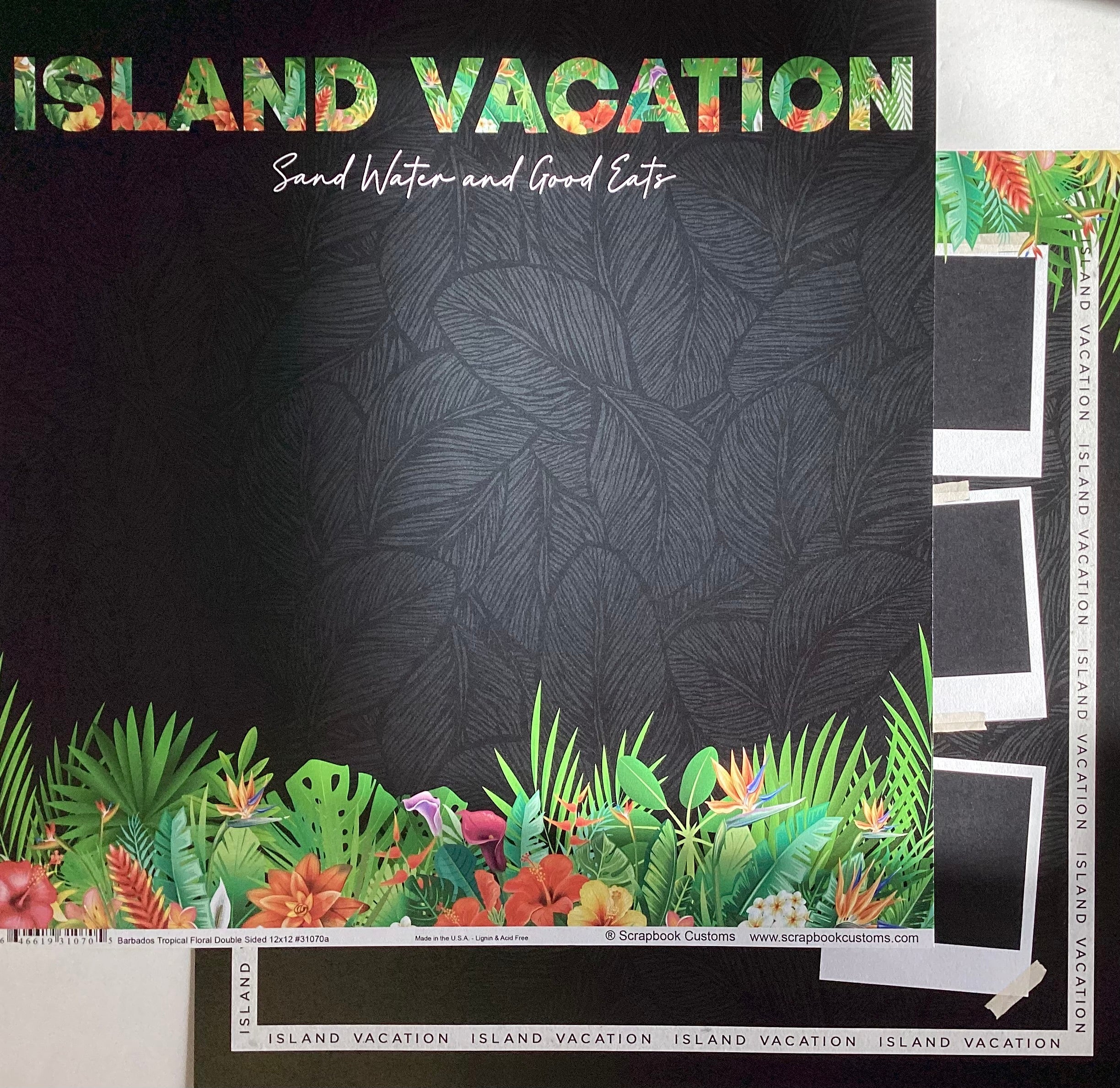 Scrapbook Customs ISLAND VACATION TROPICAL FLORAL 12X12 Scrapbook Paper