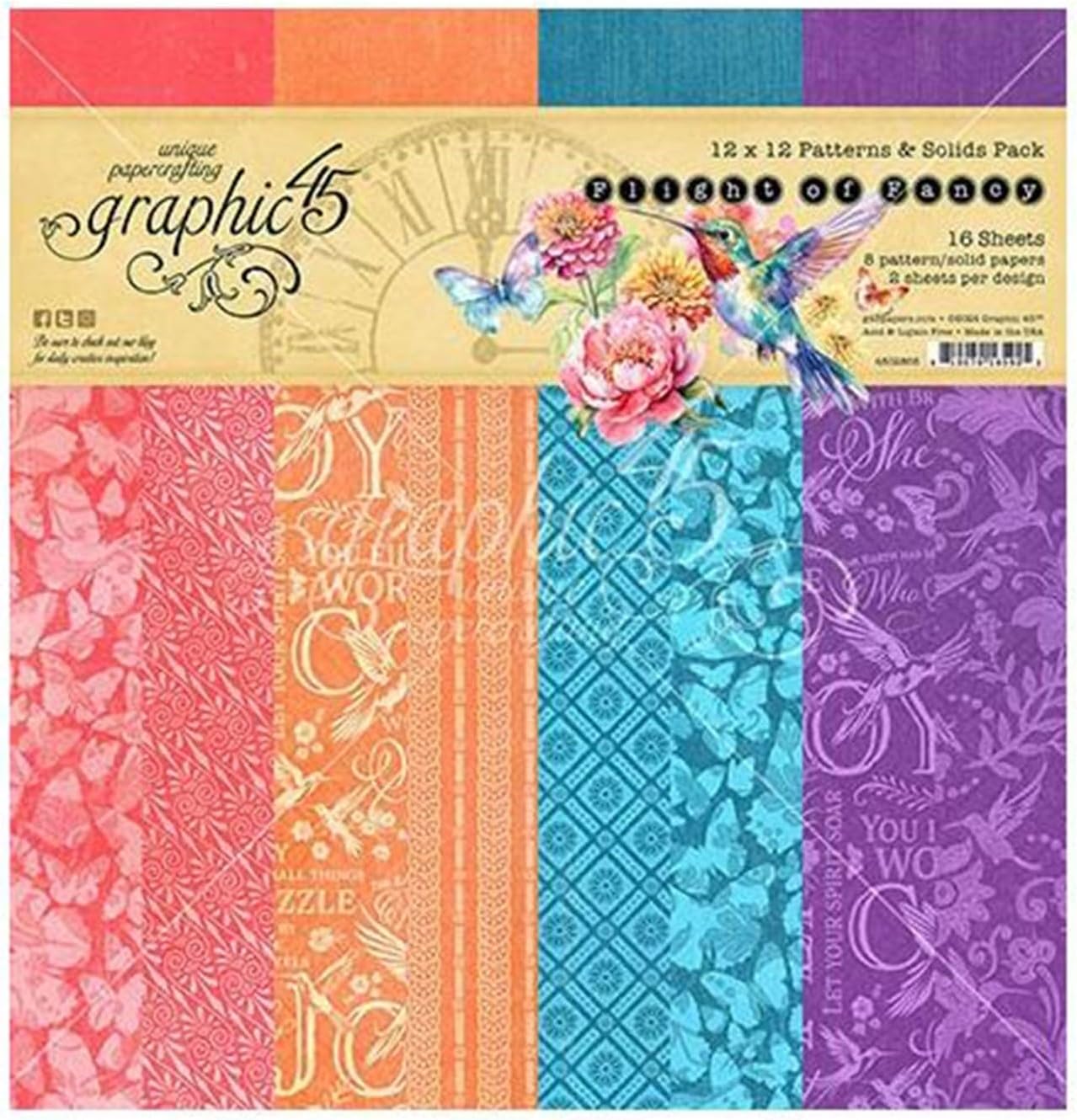 Graphic 45 FLIGHT OF FANCY 12X12 Patterns & Solids Pack