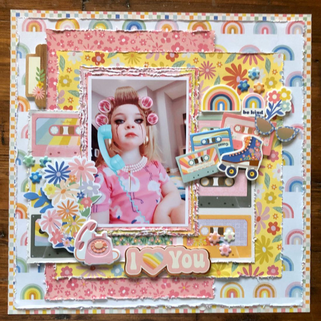 Jen Hadfield Flower Child RETRO RAINBOW 12”X12” Scrapbook Paper