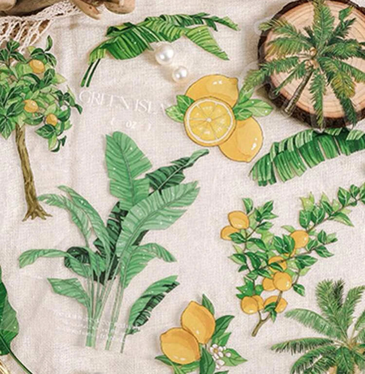 Tropical Palm Trees and Lemons Clear Diecuts Junk Journal Pack 15pc