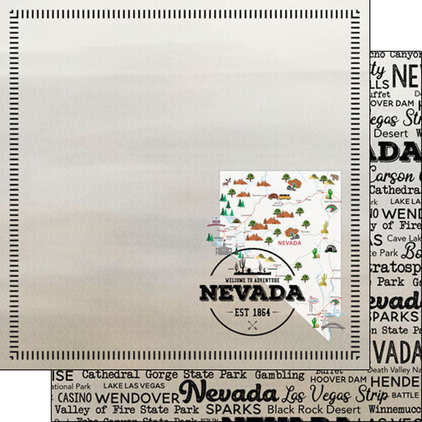 NEVADA POSTAGE MAP Double Sided 12&quot;X12&quot; Scrapbook Travel Paper