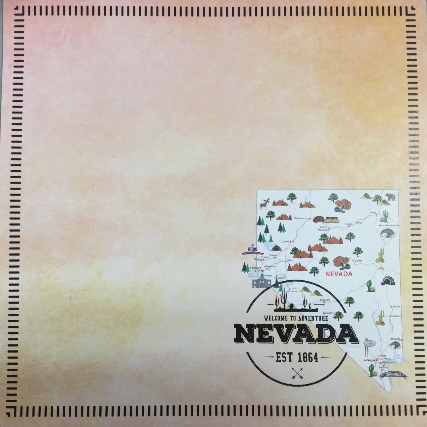 NEVADA POSTAGE MAP Double Sided 12"X12" Scrapbook Travel Paper