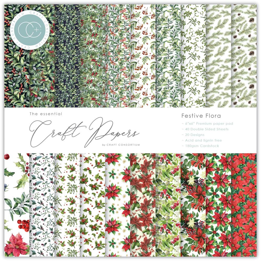 Craft Consortium FESTIVE FLORA 6”X6” Premium Paper Pad