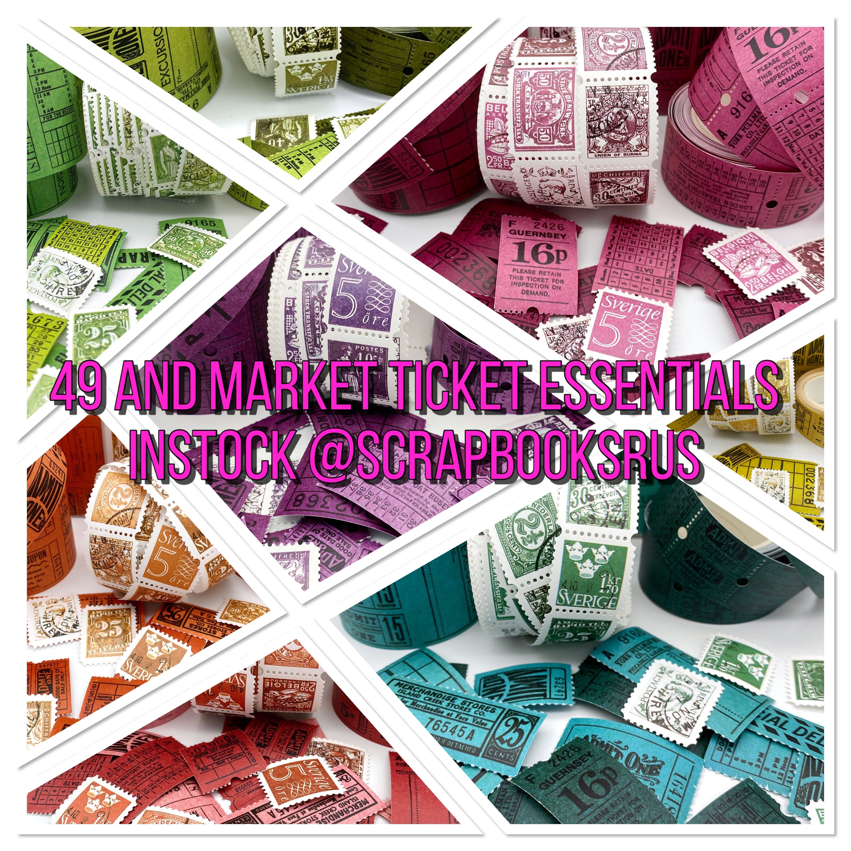 49 and Market Vintage Bits TICKET ESSENTIALS EGGPLANT Perforated Tickets & Stamps 3 Rolls