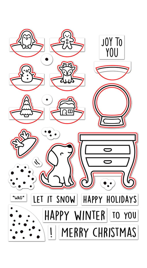 Lawn Fawn LITTLE SNOW GLOBE DOG Stamps & Die SET