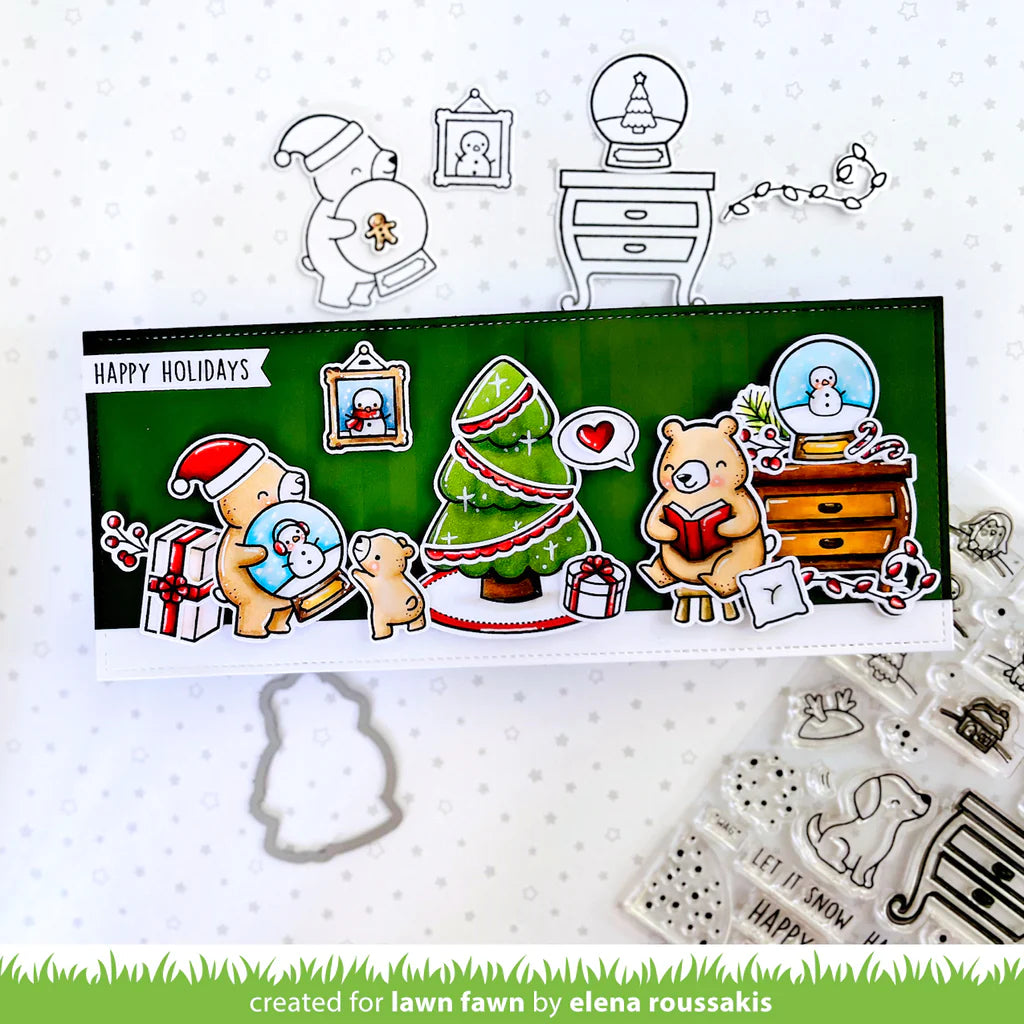 Lawn Fawn LITTLE SNOW GLOBE BEAR Stamps & Die SET