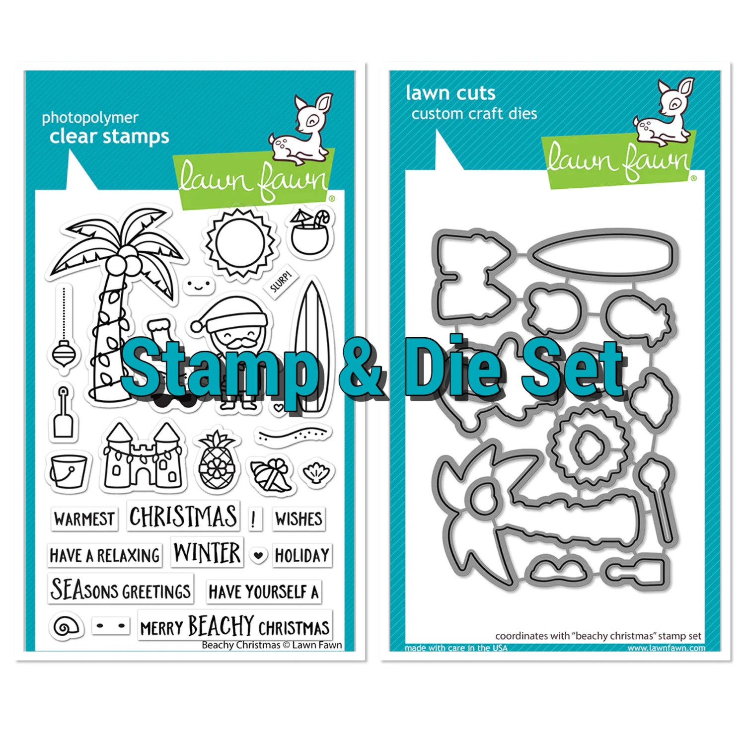 Lawn Fawn BEACHY CHRISTMAS Stamps & Die SET