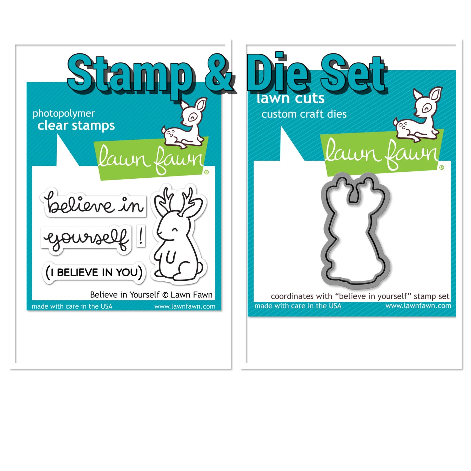 Lawn Fawn BELIEVE IN YOURSELF Stamps & Die SET
