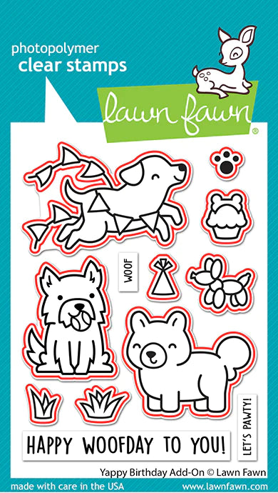 Lawn Fawn YAPPY BIRTHDAY ADD-ON Clear Stamps & Dies Set 21pc