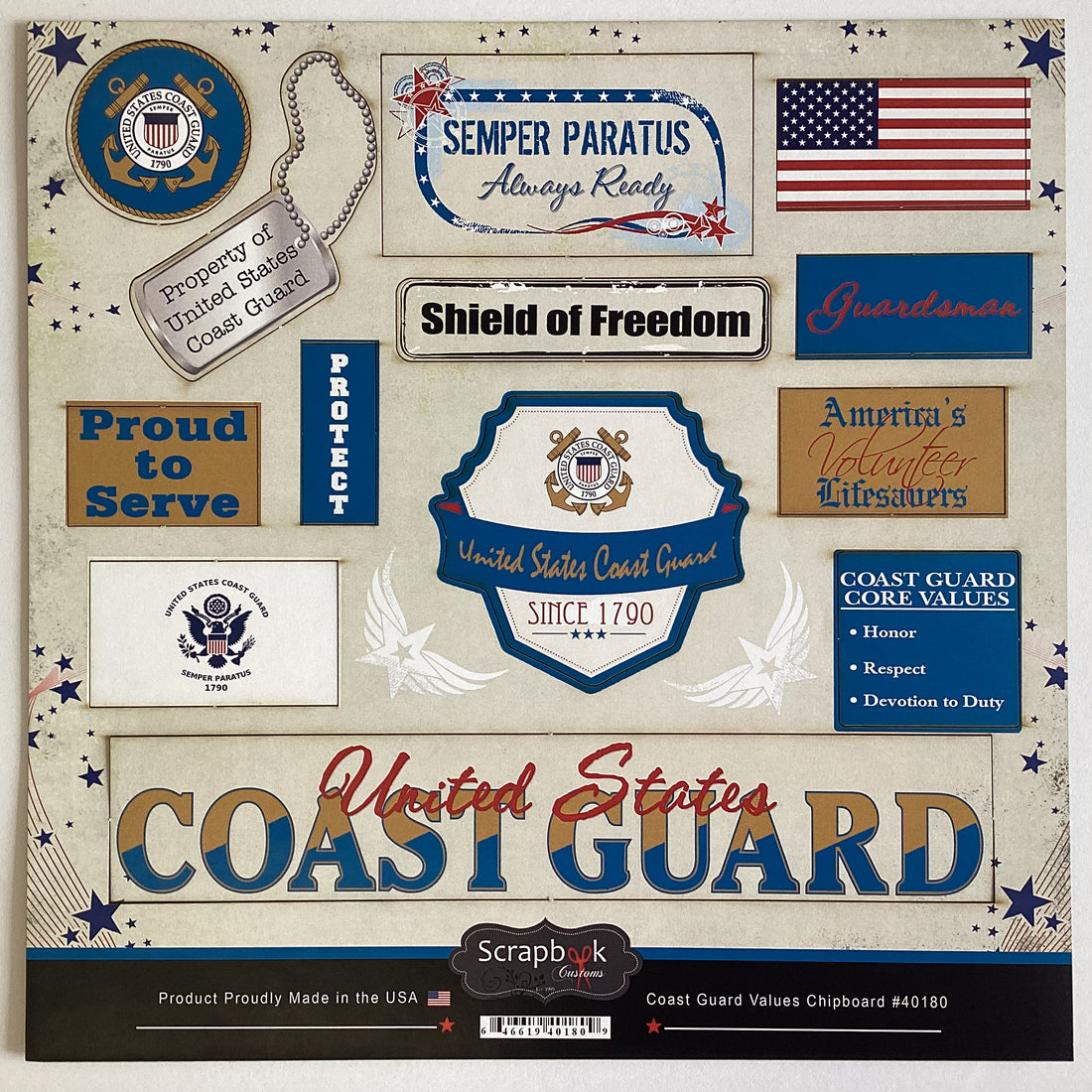Military COAST GUARD VALUES 12"X12" Chipboard