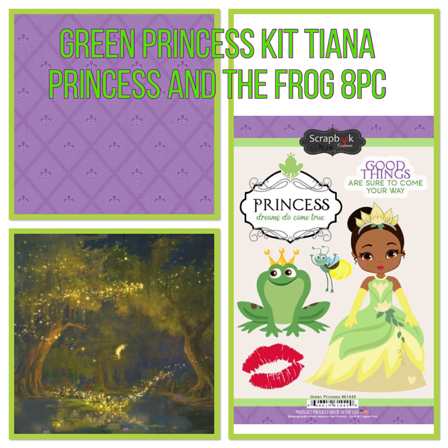 GREEN PRINCESS KIT Like Tiana Princess And The Frog 8pc