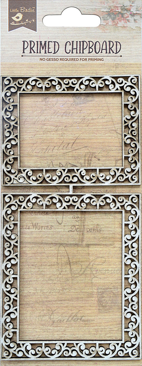 Little Birdie Primed Chipboard SCROLL BORDER FRAME 2pc