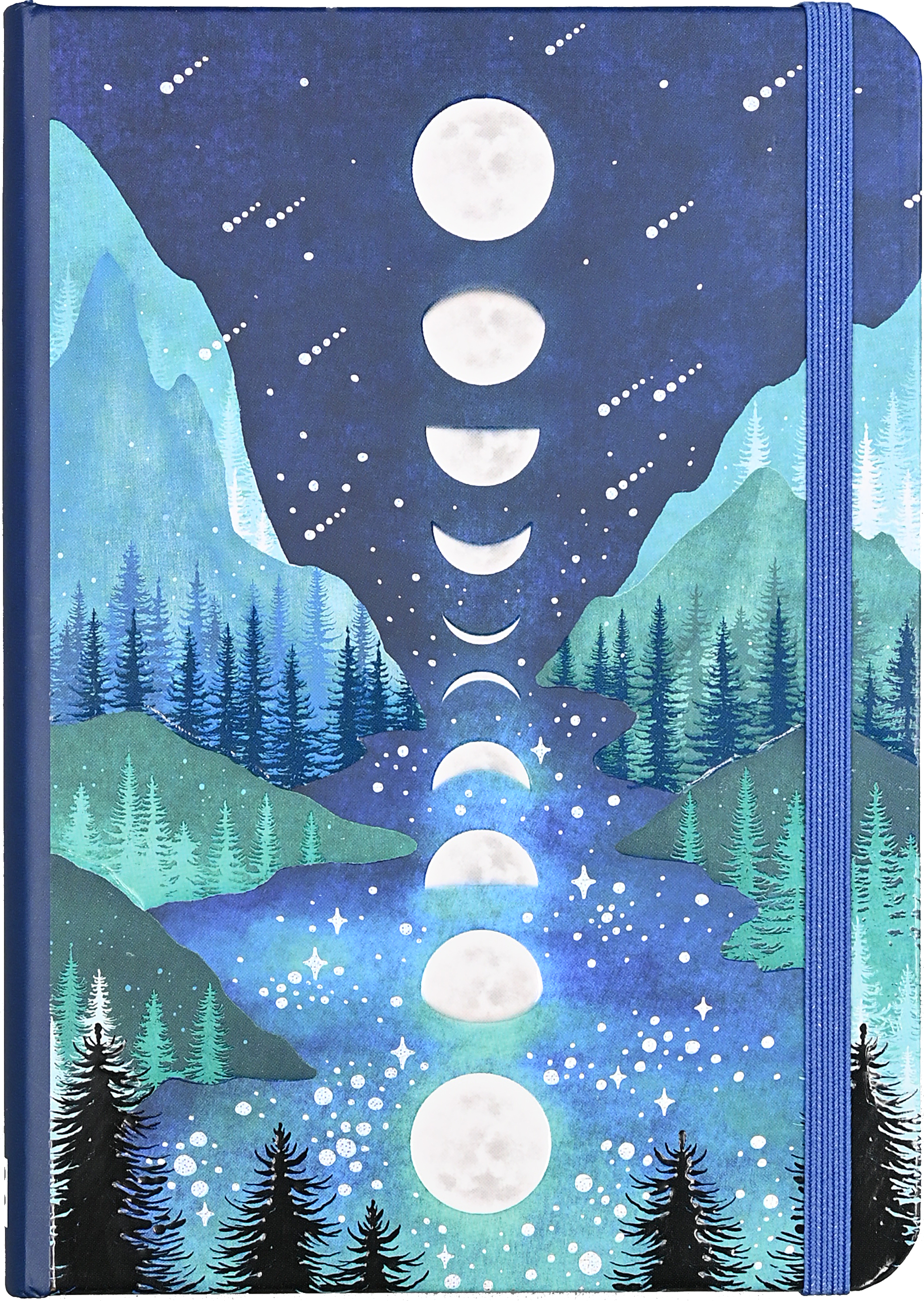 Notebook with moon phases design on a blue cover