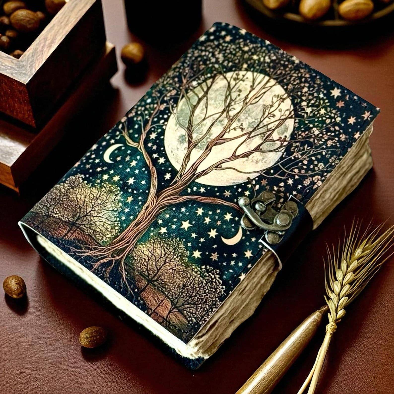Soft Leather Journal Grimoire TREE OF LIFE Blank Lock A7