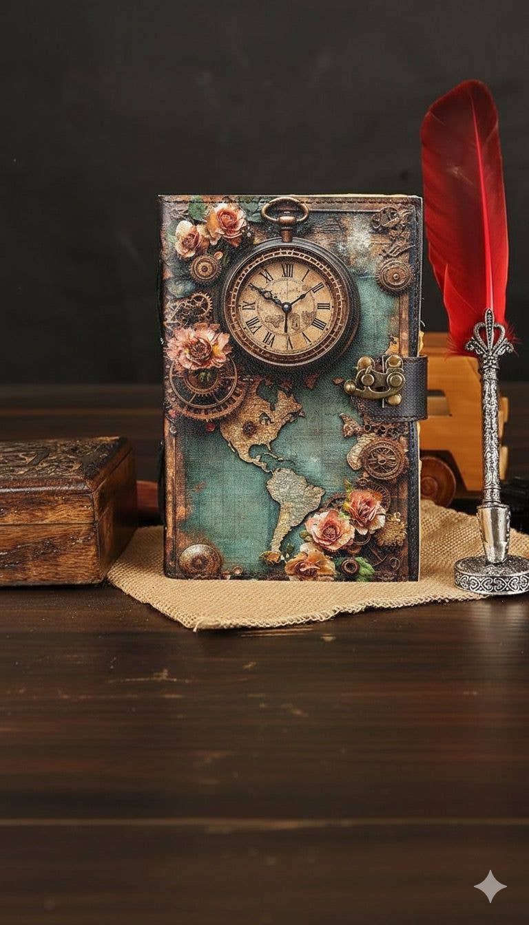 Soft Leather Journal STEAMPUNK WATCH Vintage Handmade Blank A7
