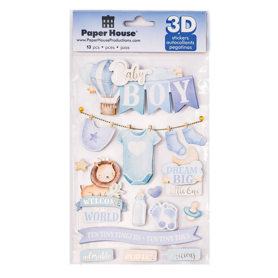 Paper House BABY BOY WATERCOLOR 3D Stickers 13pc