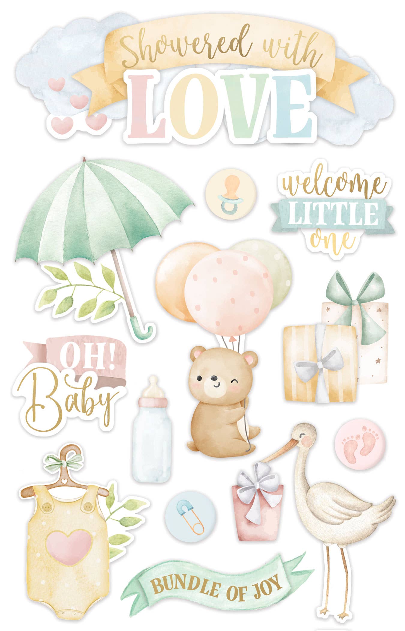 Paper House SHOWERED WITH LOVE 3D Sticker 13pc