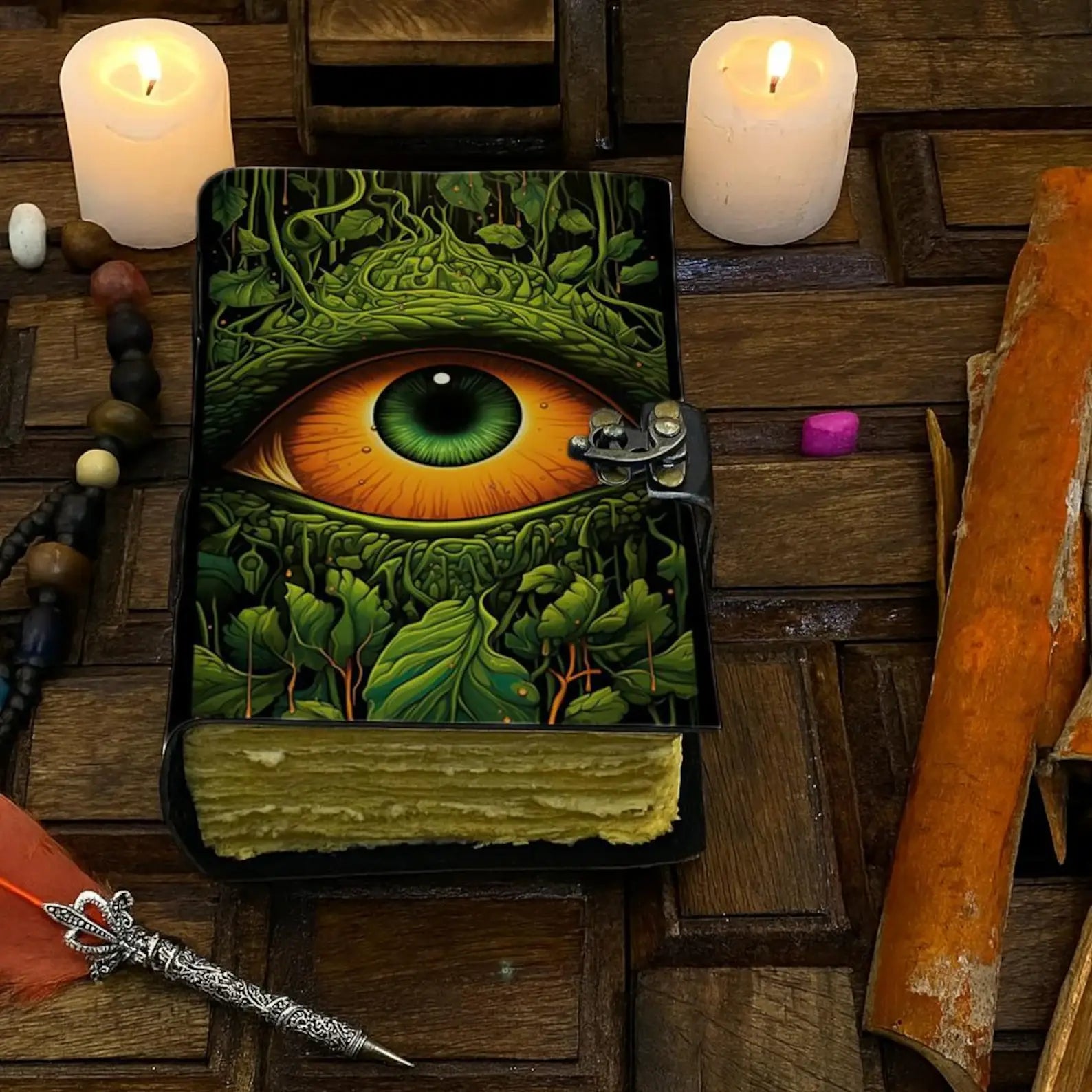 Soft Leather Journal Grimoire TAROT EYE Blank Book of Shadows A7
