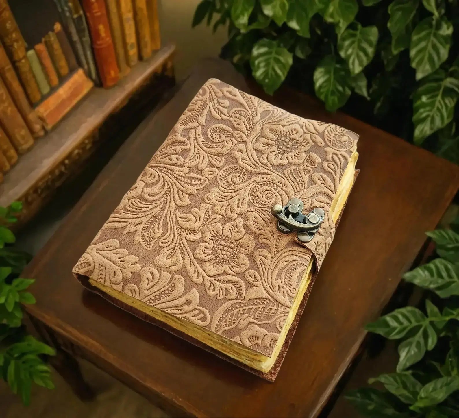 Soft Leather Journal PAISLEY FLORAL Handmade Brown Lock Diary A7