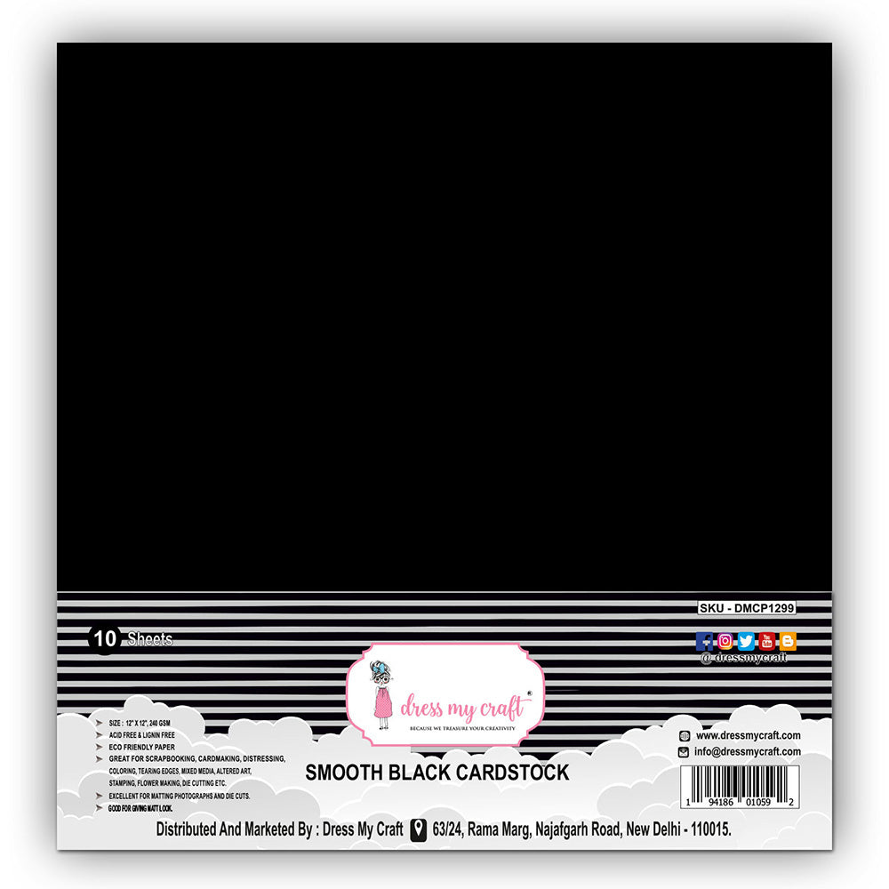 Dress My Craft SMOOTH BLACK Cardstock 10 Sheets