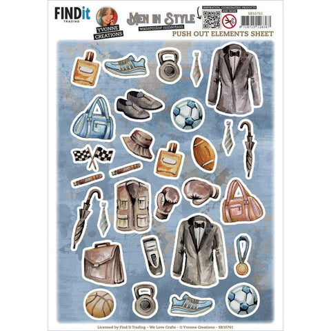 Yvonne Creations MEN IN STYLE Push Out Elements Sheet 30pc