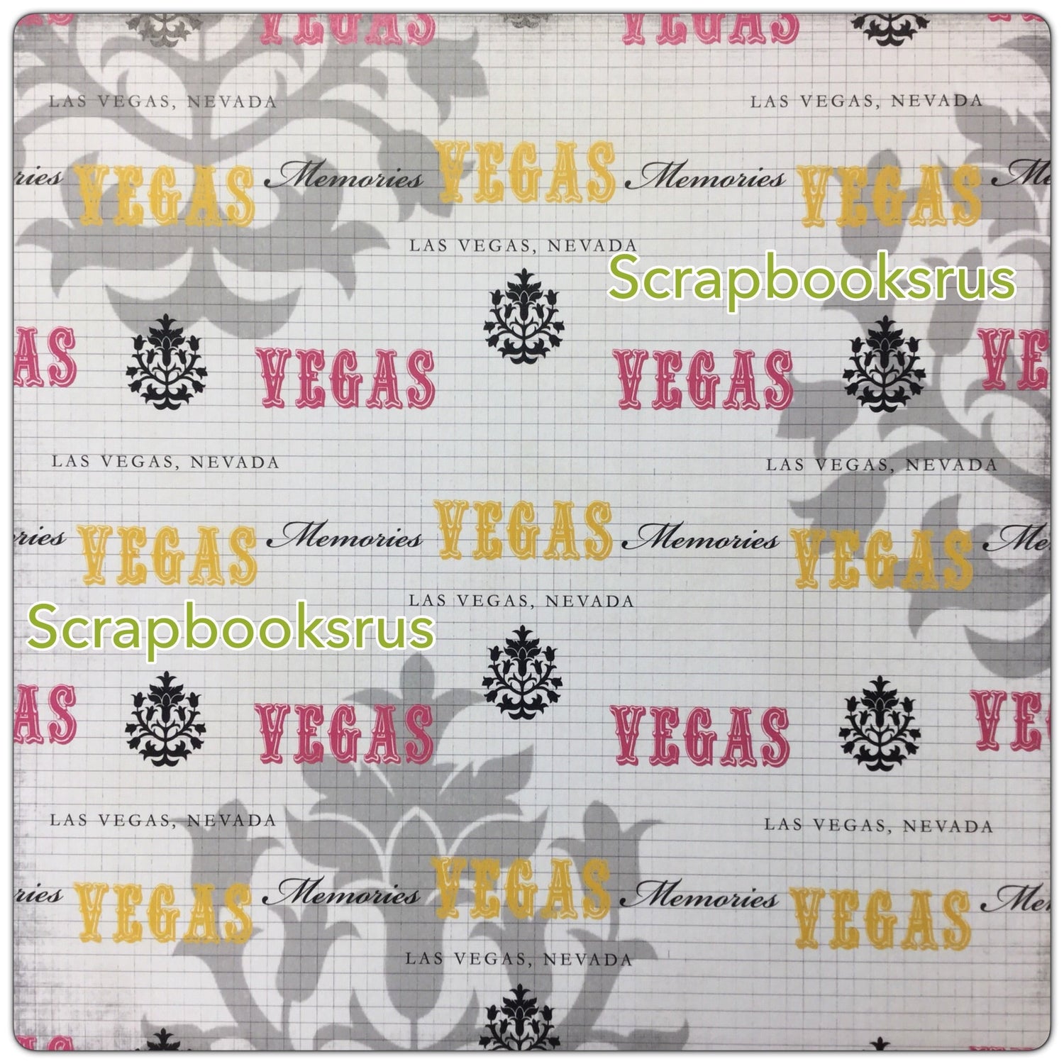 LAS VEGAS Fancy Grid Memories 12"x12" Paper Pink & Yellow