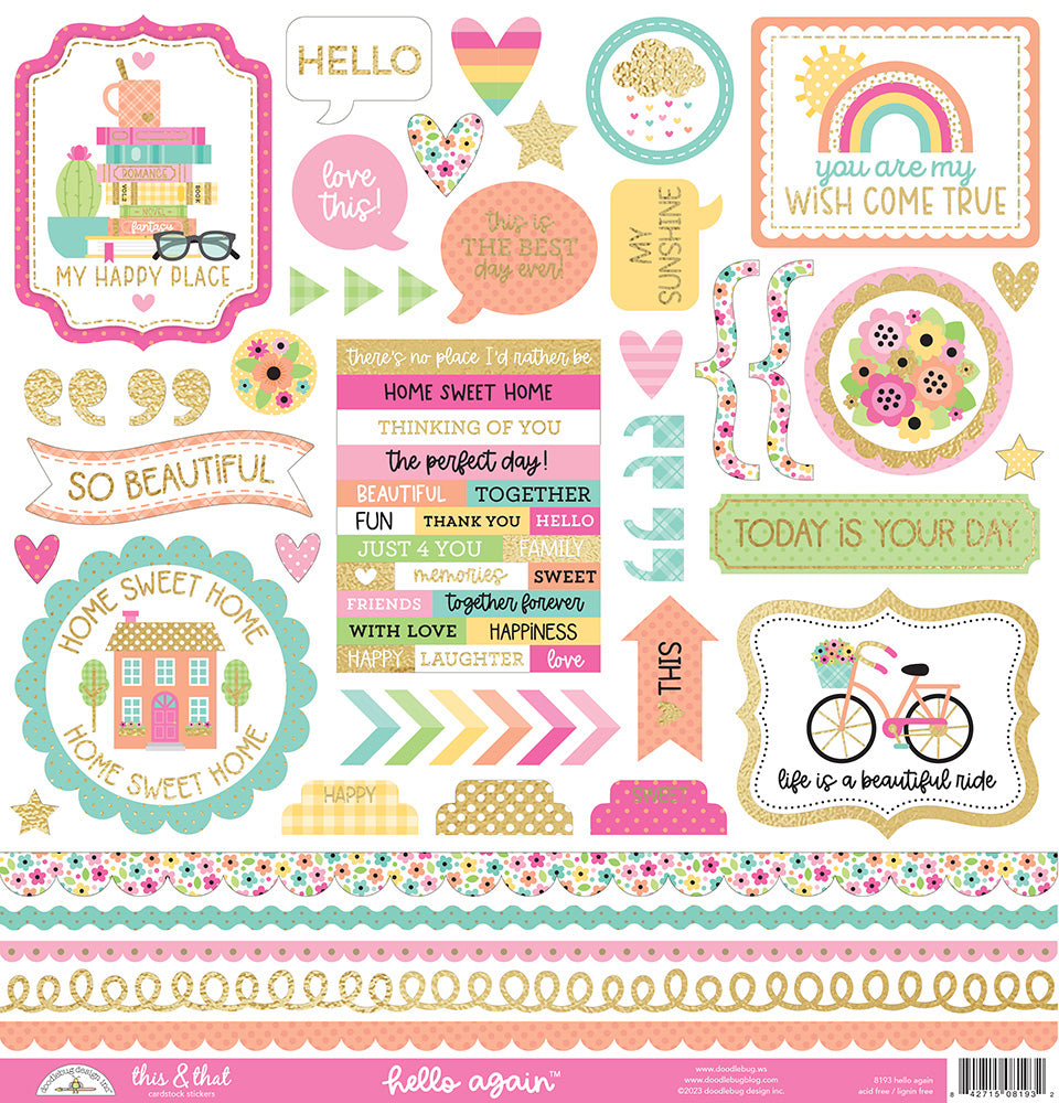 Doodlebug HELLO AGAIN 12X12 Paper Pack 13pc