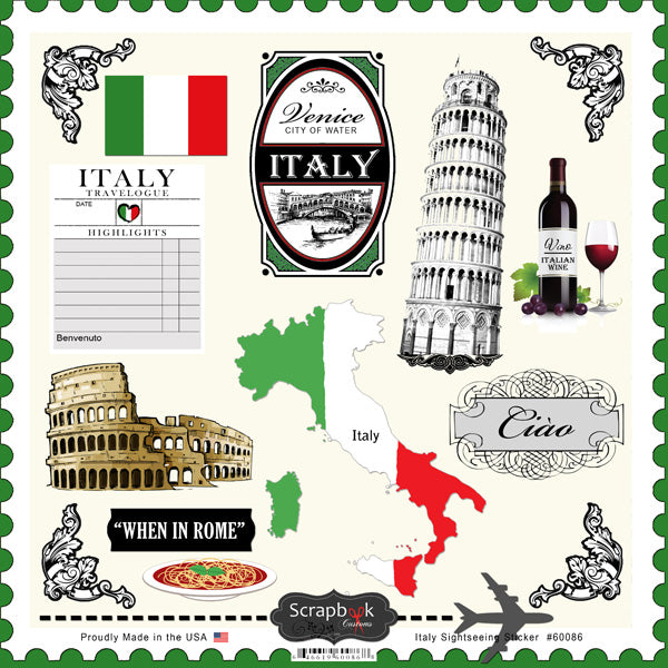 ITALY ADVENTURE SIGHTSEEING KIT Papers and Stickers 11pc