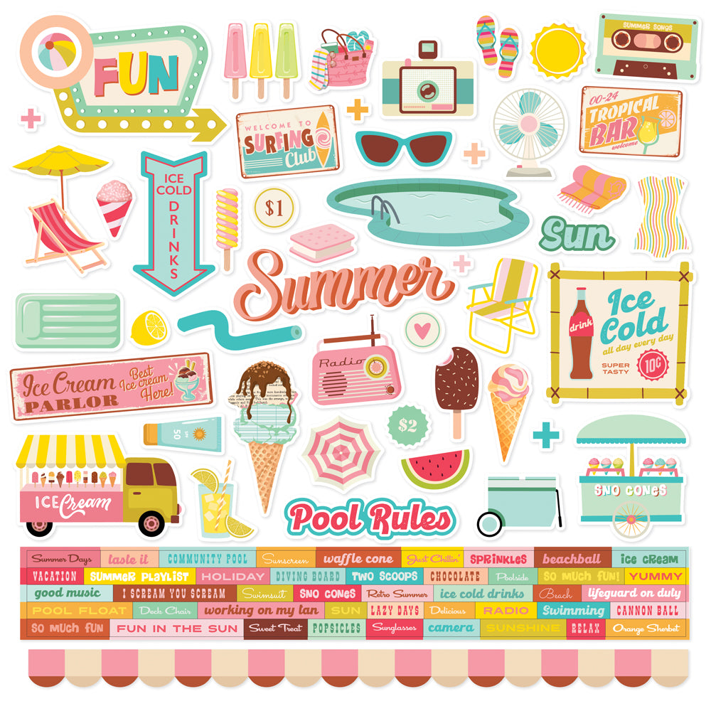 Simple Stories RETRO SUMMER 12"X12" Collection Kit 104pc