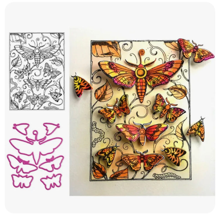 Vintage Dragonfly Background Clear Stamp & Die Set 8pc