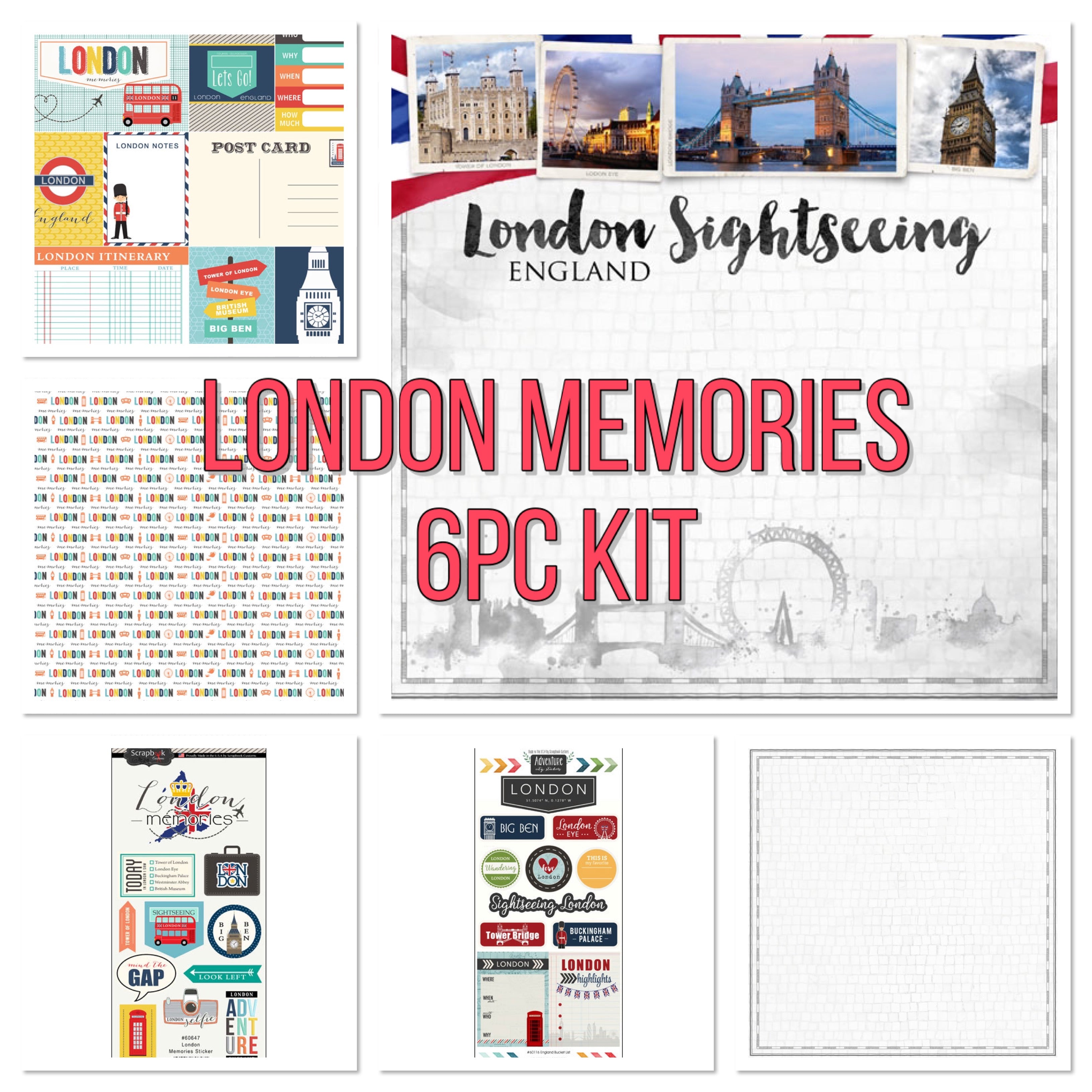 LONDON ENGLAND MEMORIES KIT Papers and Stickers 6pc