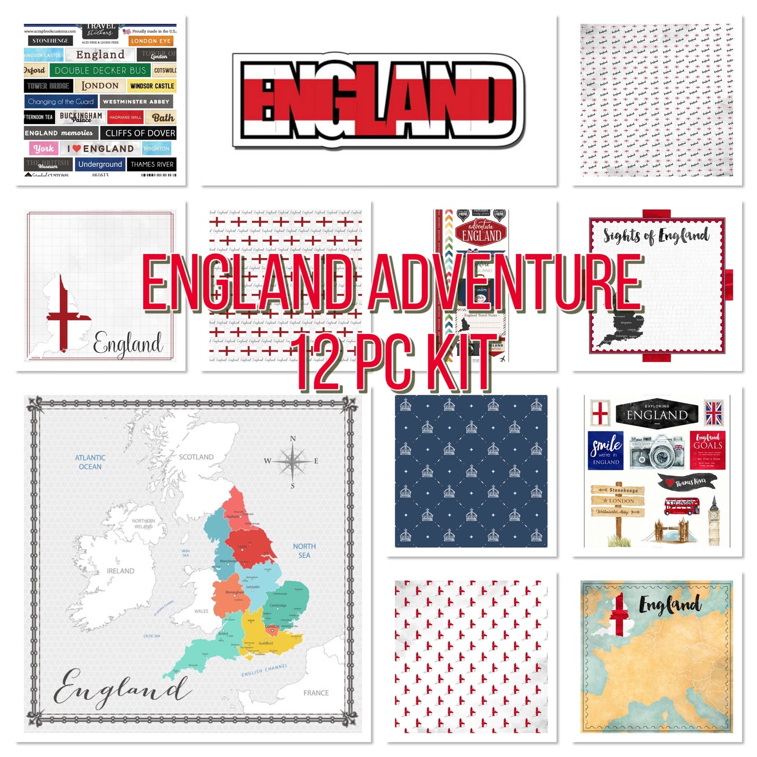ENGLAND ADVENTURE KIT Papers and Stickers 12pc