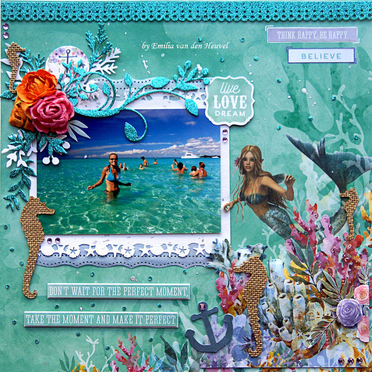 Kaisercraft LAGOON GLITTER Cardstock 12"X12" Sheet