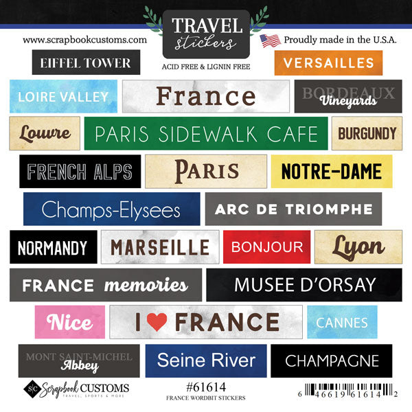 Scrapbook Customs FRANCE ADVENTURE KIT Papers and Stickers 13pc