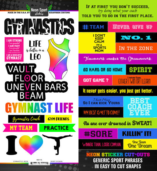 Neon Sport GYMNASTICS STICKER 6"X12" Scrapbook Customs