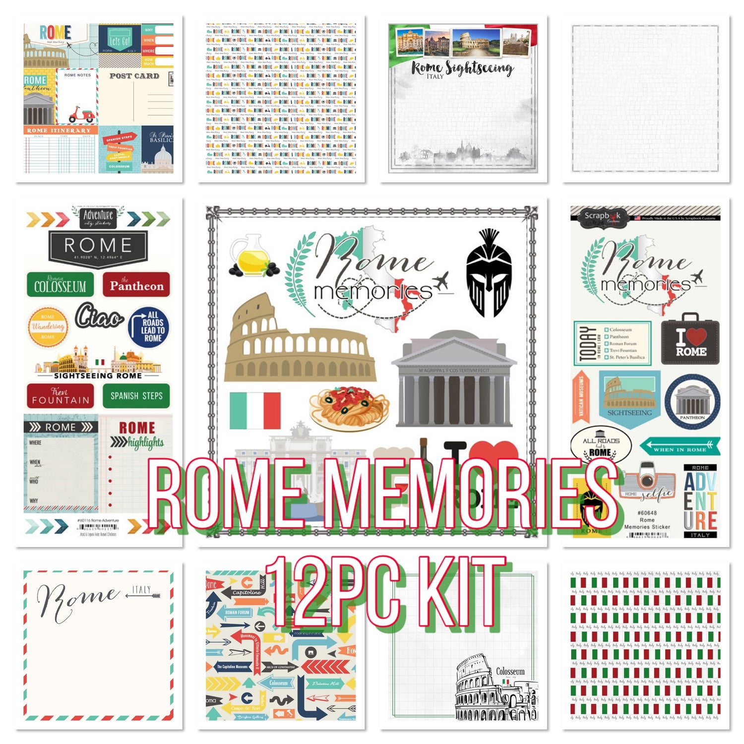 Italy ROME MEMORIES KIT Papers and Stickers 12pc